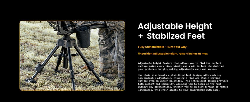ARROWHEAD OUTDOOR Wide Folding 360° Hunting Swivel Blind Chair with Removable Camouflage Seat Pad, Armrest, No-Sink Feet, Shoulder Strap, Mesh Chair, Adjustable Height