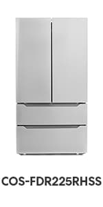 COSMO COS-FDR223GWSS 36 in. Lumin Collection 22.4 cu. ft. Counter Depth French Door Refrigerator, Water Dispenser, Ice Maker, Stainless Steel