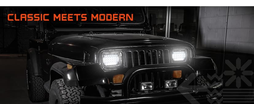 TRUE MODS 7x6 5x7 H6054 Black LED Headlights H4 2B1 Sealed Beam Replacement Head Lamp for Jeep Wrangler YJ Cherokee XJ Chevy Express Ford Econoline Van GMC Savana Nissan D21 Toyota Pickup Trucks Cars