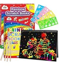 ZMLM Scratch Paper Art-Crafts Gift: 2 Pack Rainbow Notebooks Supplies Toys Easter Basket Stuffers for 3 4 5 6 7 8 9 10 Years Old Girls and Boys Kids Birthday Party Games (Pink)