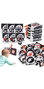 Tummy Time Baby Mirror Infant Toys Newborn 0 3 Months Brain Development with Crinkle Cloth Book Teether Black and White High Contrast Baby Toys 2 4 5 0-6 Month Boys Girls Sensory Activity Shower Gifts