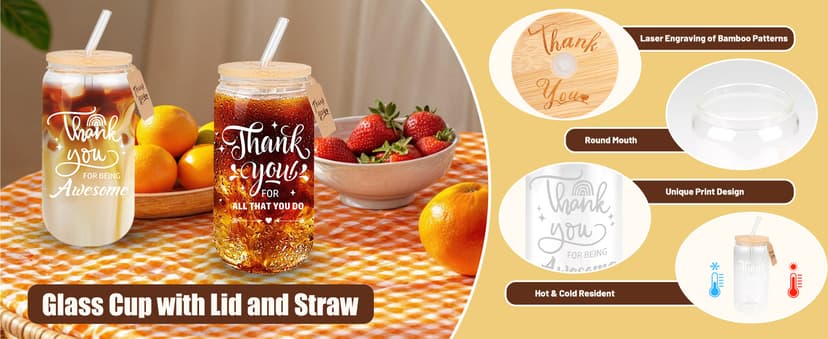 Beer glass cup, thank you gifts for staff coworker, gift box, hanging cards and coaster, birthday gift for team, men, women 8 Set Employee Appreciation Gifts Glass Cups, 16oz Can Coffee Cups B0DRN7HG9B