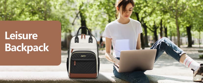 Laptop Backpack for Women Bag - 15.6 inch Work Travel Backpack with USB Charger College Bookbag Waterproof Business Computer Backpack Anti-theft Casual Backpacks for Nurse Teacher Beige Black Brown