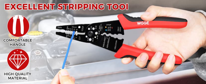 10-22 AWG Cable Stripping, Wire Crimping, Multi-Function Design, Hand Tools WGGE WG-015 Professional Wire Stripper, Wire Cutter and Wire Crimper 8-inch B073YG65N2