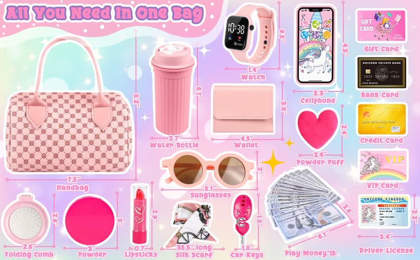 32Pcs Role Play Set with Handbag, Water Bottle, Scarf, Pretend Makeup, Birthday Gifts, Mom-Daughter Bonding, Multi-Scene Play Oisacirg Play Purse with Watch, Phone, Pretend Play Toys for Girls Ages 3-8 B0D7CQGK8X