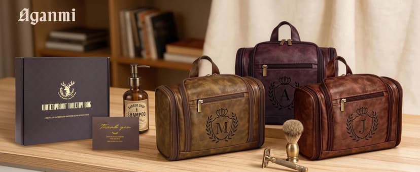 Large Hanging Leather Dopp Kit Engraved Monogram Brown Waterproof Bathroom Shaving Grooming Accessory|Luxury Unique Male Gift Personalized Gifts for Men Dad Father Birthday Toiletry Travel Bag J B0GL21B7QQ