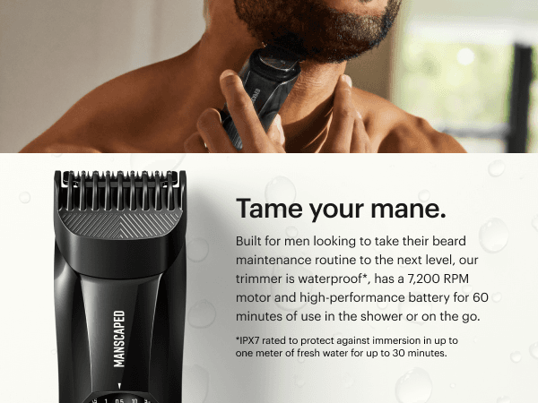 MANSCAPED MANSCAPED® The Beard Hedger® Premium Men's Beard Trimmer, 20 Length Adjustable Blade Wheel, Stainless Steel T-Blade for Precision Facial Hair Trimming, Cordless Waterproof Wet/Dry Clipper