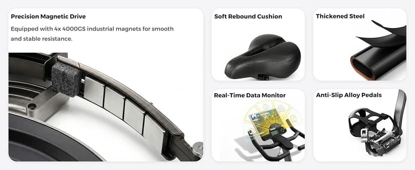 Compact Exercise Bike for Small Spaces, Quiet Rear Flywheel Stationary Bike for Home, 7-Level Lever Resistance, Soft Seat Indoor Cycling Bike for Petite to Medium Frames (<26dB)