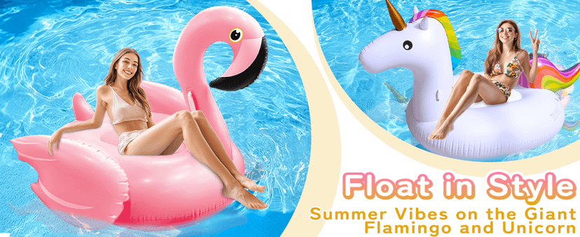 TURNMEON Giant Flamingo Pool Float, Inflatable Summer Beach Swimming Raft Lounge Ride-on Water Pool Floatie for Adults Kids Lake Beach Float Pool Party Toys, Flamingo/Unicorn