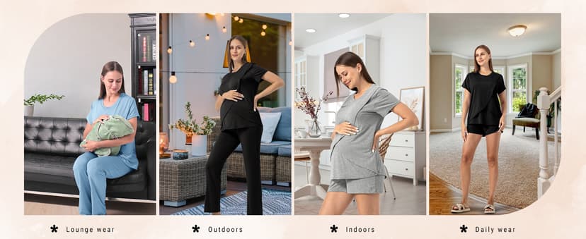 Rnxrbb 3 Piece Postpartum Nursing Pajamas Set Casual Soft Maternity Breastfeeding Pjs Sleepwear Loungewear Clothes Layer