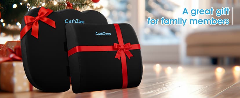 CushZone Ergonomic Seat Cushion & Lumbar Support Pillow - Memory Foam for Sciatica Pain Relief & Posture Correction, Non-Slip Chair Cushions for Office Chair/Car/Wheelchair/Travel (Black)