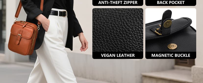 Pelimoo Small Crossbody Bags for Women Vegan Leather Messenger Purses, Vintage Wallet Anti Theft Shoulder Handbags with Card Slots