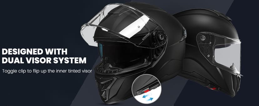 ILM Full Face Dual Visor Motorcycle Helmets with Rear Wing Pinlock Compatible Motorbike Street Bike Helmet DOT Men Women Model 861A (TheNight, L)