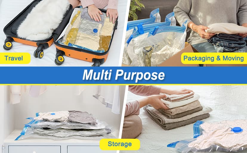 16 Pack Vacuum Storage Bags with Hand Pump, 4 Jumbo + 4 Large + 4 Medium + 4 Small Plastic Packaging Bags, 80% Space Saver Vacuum Seal Bags for Clothing, Travel Lugggage, Blankets, Comforters