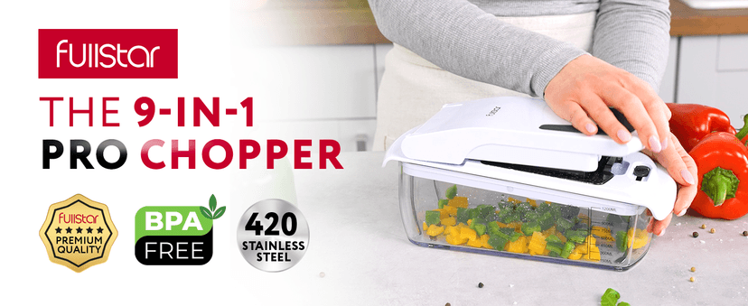 Fullstar The Original Pro Chopper - Vegetable Chopper and Spiralizer, Food Chopper with Container, Fruit Slicer, Kitchen Gadgets & Accessories, Home Essentials (9 in 1, White)