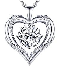 Rose Flower Heart Moissanite Necklaces for Wife, S925 Silver Pendant for Women, 18K Gold Plated Jewelry for Her Girlfriend Mom for Anniversary Birthday