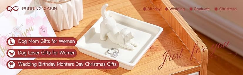 PUDDING CABIN Dog Mom Gifts for Women: Dog Lover Ring Holder Dish Jewelry Holder, Perfect for Mothers Day, Birthday, Wedding, Christmas