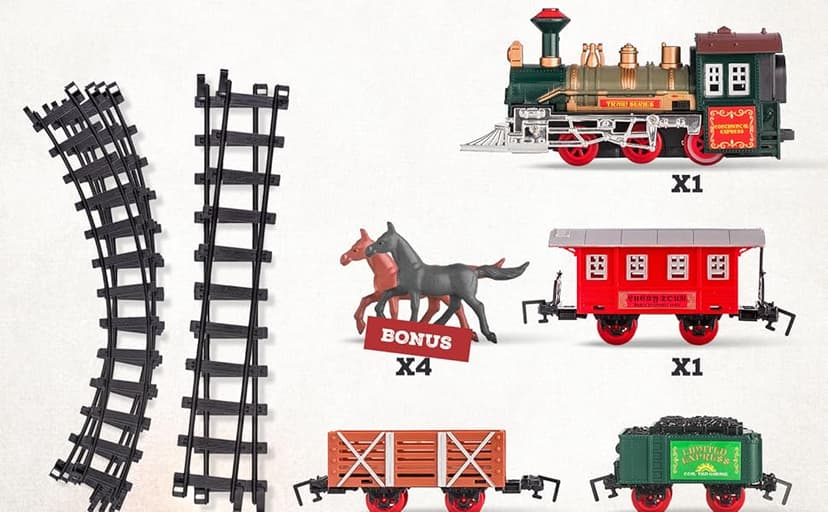 Electric Train Set for Kids Ages 4-8 | Train Set for Kids Ages 4-8 | Battery Powered Trains Sets with Lights & Sounds, Steam Locomotive Engine, Horses & Tracks - Classic Railway Toy Gift