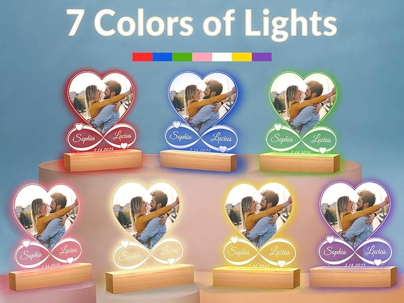 Custom Picture Frames with Photo, Personalized Photo Frame with Night Light, Customized Picture Frame, Personalized Anniversary Birthday Gifts for Women Men Her Him Girlfriend Boyfriend Couple