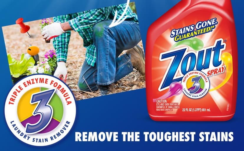 Zout Laundry Stain Remover Spray, Triple Enzyme Formula Removes the Toughest Stains, Made in the USA, 22 Ounce Bottles, 2-Pack