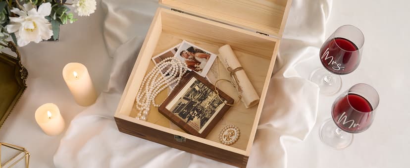 AW BRIDAL Wedding Gifts Bridal Shower Gifts Engagement Gift for Couples Newlyweds Mr & Mrs Wedding Wine Glasses Set of 2 - Wine Opener Wine Stopper with Engraved Wooden Keepsake Box