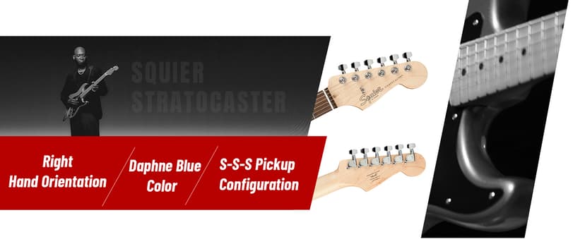 Fender Squier Stratocaster Electric Guitar - Daphne Blue Bundle with Amplifier, Gig Bag, Cable, Strap, Picks, and Austin Bazaar Instructional Video
