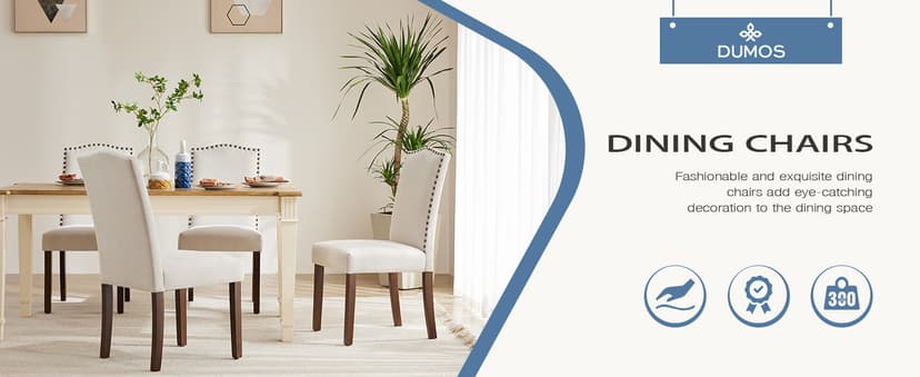 DUMOS Dining Chairs Set of 4, Modern Kitchen Table Chairs with Wooden Legs and Padded Seat for Dining Room/Kitchen/Living Room/Restaurant, Beige