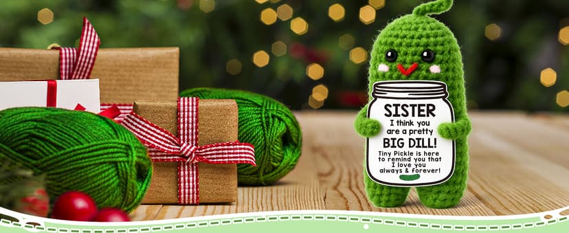 Sister in Law Gifts Birthday Gifts Card for Sister Adult Best Funny Sister Ever Gifts Secret Sister Wedding Gift Big Little Sister Birthday Gifts from Sister Handmade Crochet Pickle B0DKJVZJCB