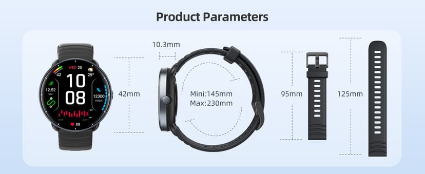 Parsonver Parsonver Swimming Smart Watch, 5ATM Waterproof for Pool & Open Water, Built-in GPS & Compass, AMOLED Screen Fitness Tracker with 100+ Sports Modes, Heart Rate & Sleep Monitor, AI Swim Analysis, Black