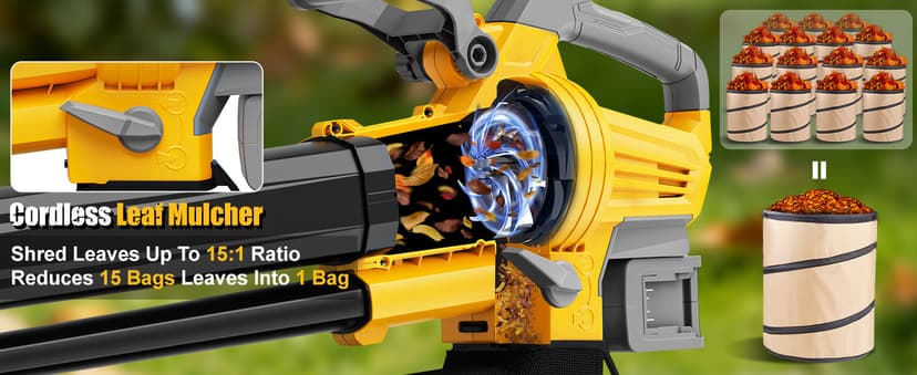 Cordless Leaf Blower Vacuum Mulcher Compatible for Dewalt 20V Battery(NO Battery), 3-in-1 Handheld Leaf Vacuum Mulcher with 40L Bag, 4 Variable Speeds with Turbo Modes for Yard Patio Driveway Cleanup