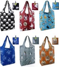 BeeGreen Reusable Grocery Bags Foldable 12 Pack Large Cute Totes - Heavy Duty Washable Holiday Cloth Gifts Bag with Handles, Reusable Gift Bulk Shopping Bags for Groceries for Women Animal Lover