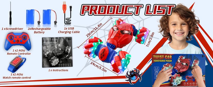 S-pider Rc Gesture Sensing Stunt Car Toys for Boys 4-14 Years Old, Drift Hand Control Remote Control Cars with Light & Music, 360°Rotation Double Side Cars Birthday Gifts for Kids Age 5 6 7 8 9 10 11