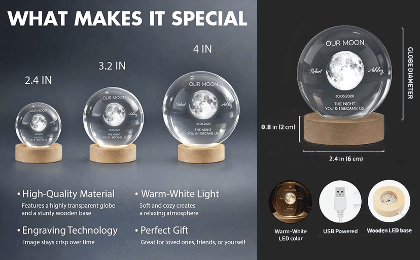 Evamall Personalized Our Moon Crystal Wedding Gift for Couples, Custom Memory Keepsake, Romantic Wedding Valentine’s Day Gift Anniversary for Boyfriend Girlfriend Wife Husband B0GQG78RNW