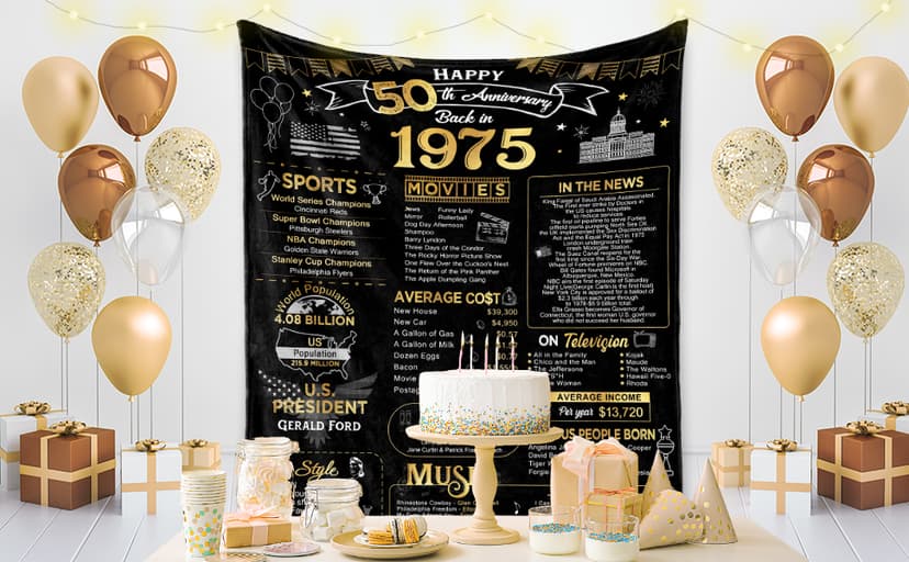 50th Anniversary Wedding Blanket Gifts Gift for 50th Wedding Anniversary Golden 50 Years of Marriage Gifts for Couple Wife Husband Dad Mom Parents Back in 1975 Blanket 60Lx50W
