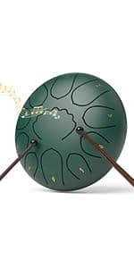 Rain Drum for Outside Garden, 6 Inches 8 Notes Steel Tongue Chakra Drums, Waterproof Meditation Rain Chime, Musical Instruments for Adult Gift with Bag, Music Book, Drum Mallets (Green) B0D9QJNPJ3