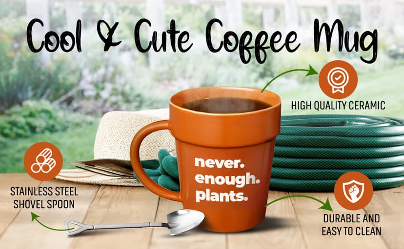 VELENTI Plant Pot Mug - Plant Lover Mug with Metallic Shovel Ornament - Fancy Gifts for Women, Men - Birthday Gift for Women - Cute Gifts for Mother's Day, Christmas B0D4VPCZ3K