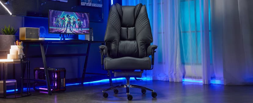 EXCEBET Big and Tall Office Chair 400lbs Wide Seat, Leather High Back Executive Office Chair with Foot Rest, Ergonomic Chairs Lumbar Support for Lower Back Pain Relief (Grey)