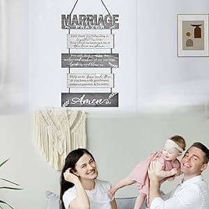 Buecasa Marriage Rustic Sign with 5pcs Panels Strung Together - Bridal Shower Gift for Couples Wife Husband - Christian Religious Inspiring Home Decor Newlywed