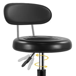 WKWKER Rolling Stool with Wheels Swivel Stool with Back Height Adjustable Chair PU Leather Rolling Chair Ideal for SPA Salon Home Office Drafting Work (Black)