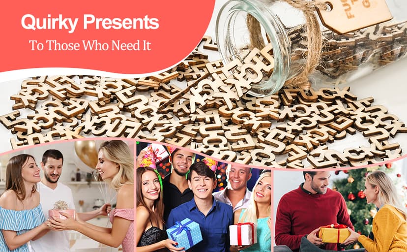 Birthday Gag Gifts for Women Men Adults Her Him, Jar of Wooden Cutout Letter Piece (5oz) - White Elephant Gifts for Friend Coworker Funny Presents Ideas for Christmas Valentines Anniversary Retirement