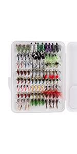 BASSDASH Fly Fishing Assorted Flies Kit, Pack of 64 pcs Including Dry and Wet Flies, Nymphs, Streamers, Terrestrials, Leeches and More, with Magnetic Fly Box