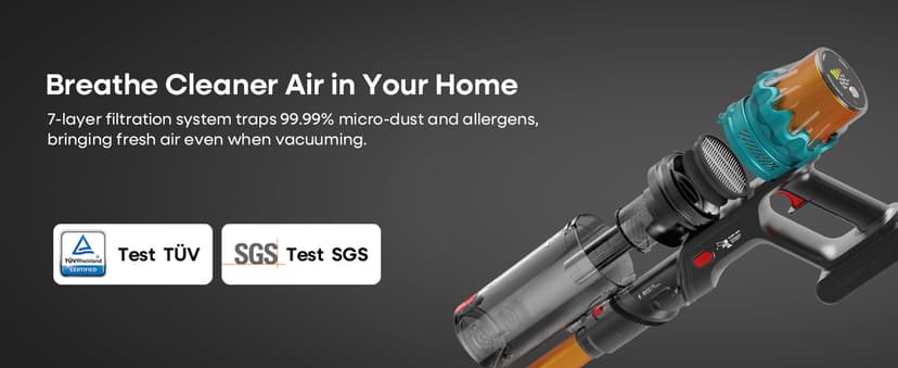 ElecKeys Cordless Vacuum Cleaner, 600W 50KPA 70Mins Self-Standing Vacuum Cleaners for Home, Stick Vacuum with Touch Screen, Upgraded Anti-Tangled Vacuum Cordless for Pet Hair, Floors, Carpets, Gold