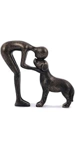 abstract sculpture celebrating the bond between person and pet. Intimate head-to-head Touching memory keepsake for dog lovers Abstract Person and Dog Head-to-Head Figurine Sandstone B0D9JVYT9V