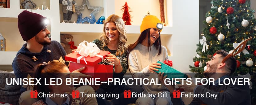 CENSGO Unisex Hat with Light, USB Rechargeable LED Headlamp Beanie, Gifts for Dad Father Men Husband Warm Knitted Cap