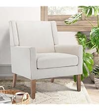 COLAMY Modern Wingback Living Room Chair, Upholstered Fabric Accent Armchair, Single Sofa Chair with Lounge Seat and Wood Legs for Office/Bedroom/Reading Spaces, Beige