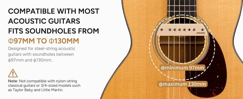 AMUMU SP60BCM Magnetic Passive Soundhole Humbucker Pickup for Acoustic Guitars