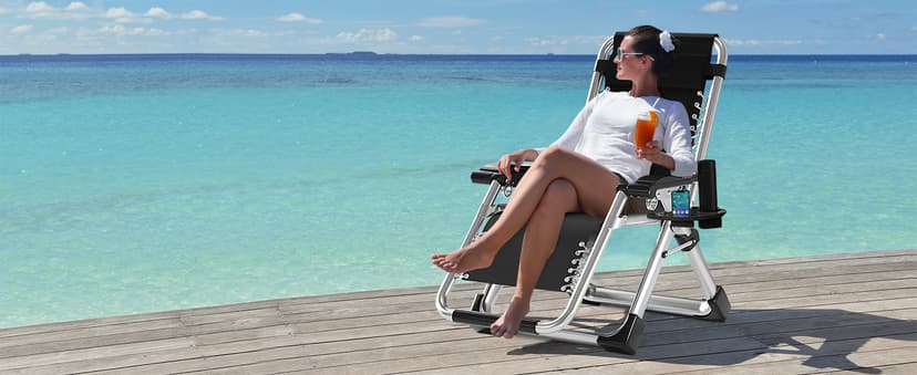 MOPHOTO Zero Gravity Chair, Outdoor Padded Lounge Chair with Side Table, Zero Gravity Recliner Chair, Outdoor Reclining Chair, Sturdy & Comfortable, Supports up to 440lbs