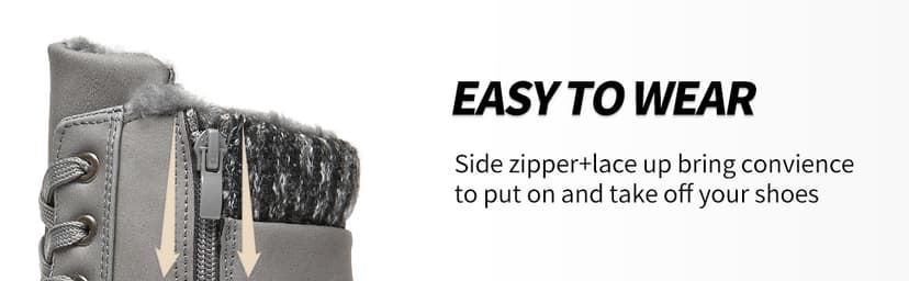 SERNIAL Womens Winter Snow Boots Fur Lined Ankle Boots White Black Side Zipper Booties