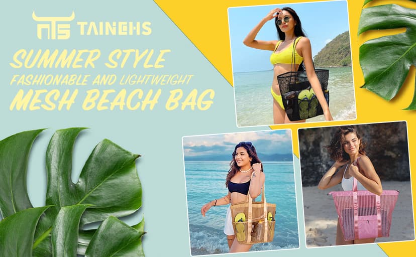 Tainehs Beach Bag - Mesh Tote Bag Beach Vacation Clothes for Women Pool Bag for Travel Pool Family Cruise Essentials 2026