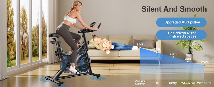 Exercise Bike for Home – 350LB Magnetic Resistance Indoor Cycling Bike, Silent Stationary Spin Bike with App Sync, Adjustable Seat, LCD Monitor, Smooth & Quiet for Cardio Workout